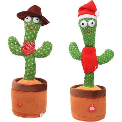 New LED Electronic Dancing Cactus Singing Dancing Decoration Gift for Kids Funny Early Education Toys Knitted Fabric Plush Toys