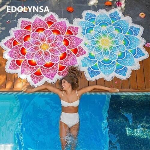 New Arrivals Round Beach Blanket Rayon Printed Manta Mandala Blanket Yogamat Beach Roundie Circle Blanket Tapestry #G28