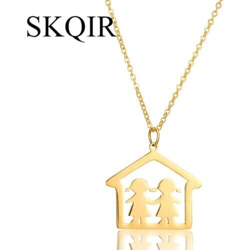 Charm House Figure Pendant Necklace Personalized Custom Initial Girls Necklace Choker Chain Jewelry Gift Stainless Steel Metal