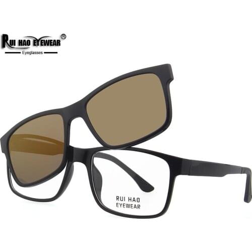 2 Color Eyeglasses Frame Unisex Rectangle Spectacles Frame and Polarized Clip on Sunglasses Women Leopard Prescription Glasses