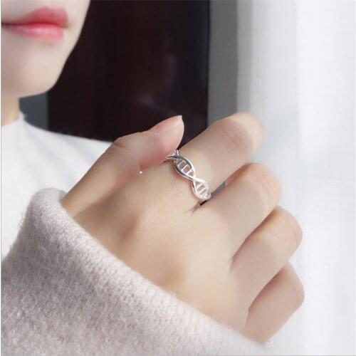 Creative Female Fashion Personality 925 Sterling Silver Jewelry Twist Geometry Hollow Exquisite Opening Rings R147