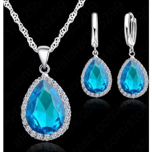 Hottest 925 Sterling Silver Necklace Jewelry Set Water Drop Cubic Zircon Crystal Necklaces Wedding Necklace Pendants