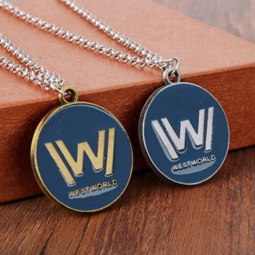MQCHUN HBO Serial Westworld Letter W Logo Maze Scalp Tattoo Pendent Necklace Hot TV Series Round Necklace Men Women Fans Gift-30