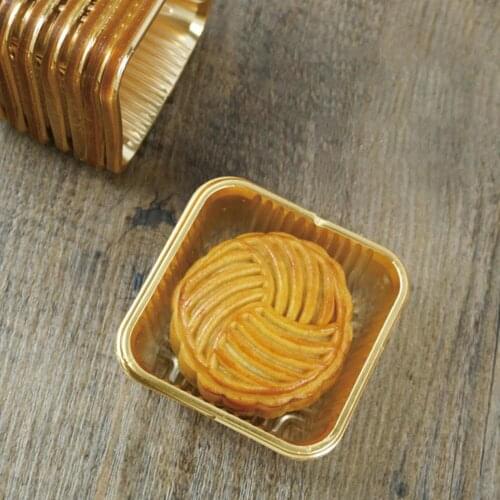 100Pcs Plastic Square Golden Moon Cake Package Box Egg-Yolk Puff Container Decor