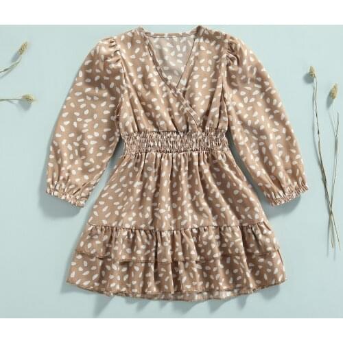 Infant Pleated Dress Smocked Dress Summer Clothes For Kids Baby Girls Casual Toddler Spot Print Long Sleeve V-neck Outwear