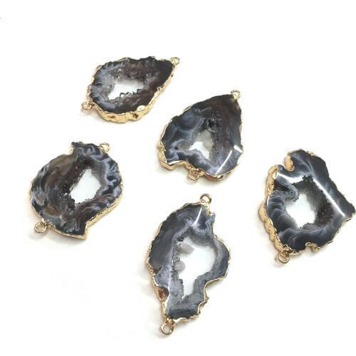 Natural Stone slice Agates Pendants Double hole connector for Jewelry Making DIY Necklaces Accessorie Size 28x40mm-28x50mm