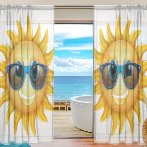 Cartoon Sheer Door Curtain Panels Cool Sun Wear Sunglass Window Curtains Voile Sheers 2 Panels Set for Living Room Bedroom