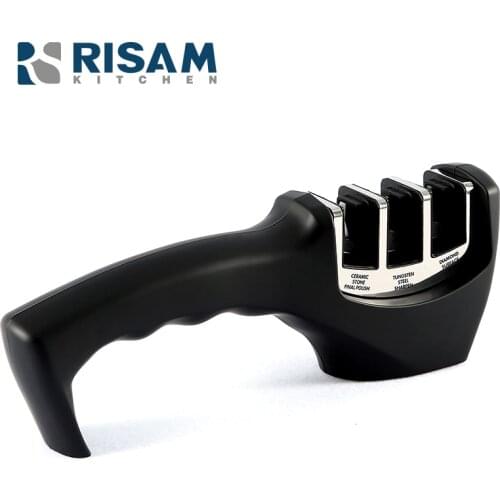 RISAMSHA Diamond Stainless Steel Professional Knife Sharpener 3 Stages for Stainless Steel Knife and Ceramic Knife