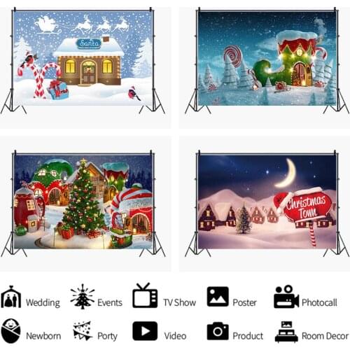 Romantic Snow Scene Christmas Candy House Backdrop Festival Party Kid Room Decoration Photography Studio Photo Custom Background