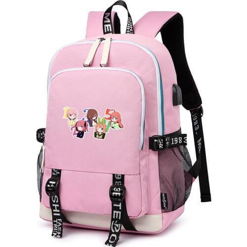 The Quintessential Quintuplets Oxford Travel Backpack Cartoon School Bags for Teenage Girls USB Port Laptop Bagpack Pink Bookbag