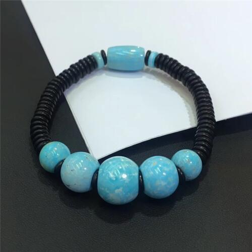 Raw Ore Certificated Blue Turquoise Bracelet High Porcelain Apple Beads with Coconut Shell Fine Jewelry for Women Free Shipping