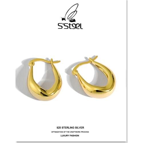 SSTEEL Korean Earrings 925 Sterling Silver Hoop Earring For Women U-shaped Designer Gold Earings Plata De Ley 925 Jewellery