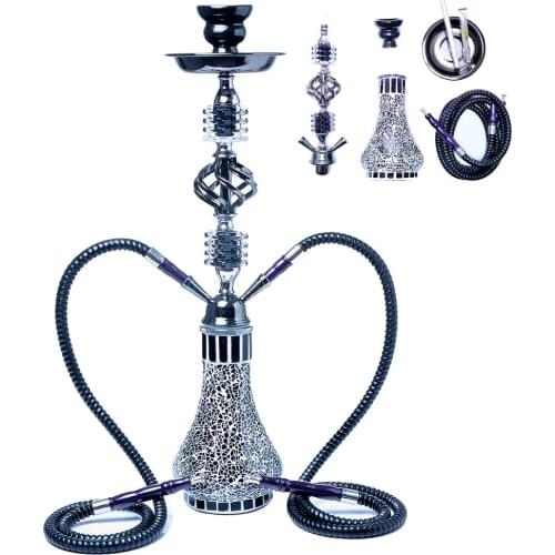 1Set Glass Shisha Pipe Double Tube Hookah With Carbon Clip Hookahs Bowl Smoking Chicha For Party Nightclub Cigarette Accessories