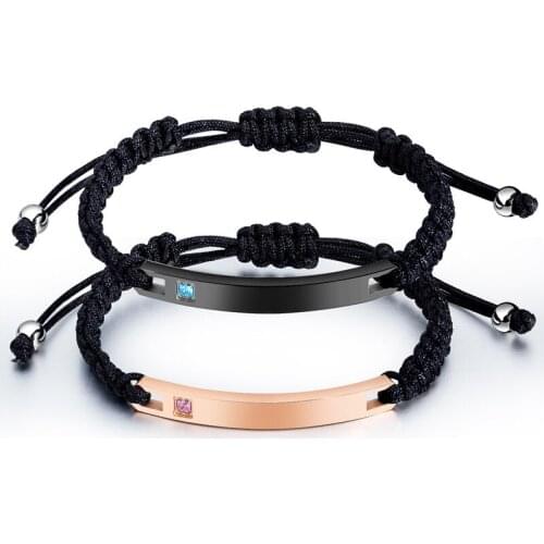 DIY Textile Rope YSM B361 Jewelry 2021 Trend Stainless Steel Couple Bracelet For Women Fashion Zircon Black Rose Gold Bracelet