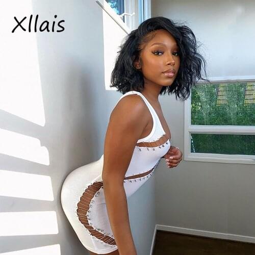 XLLAIS Knitting Rib White Party Dresses For Women Sexy Summer Pin Bodycon Robe Femme Holiday Stretchy Outfits Sleeveless Vestido
