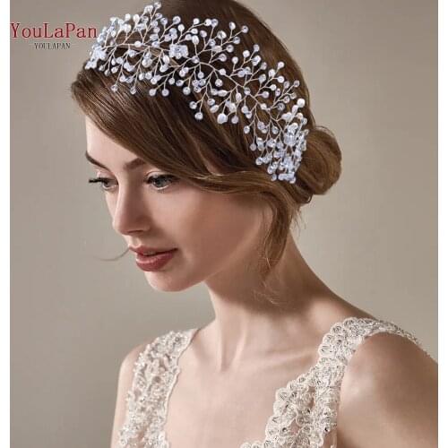 YouLaPan HP10 Bridal Hair Accessories Silver Bridal Headband Freshwater Pearl Hair Vine Rhinestone Wedding Tiara Headpieces