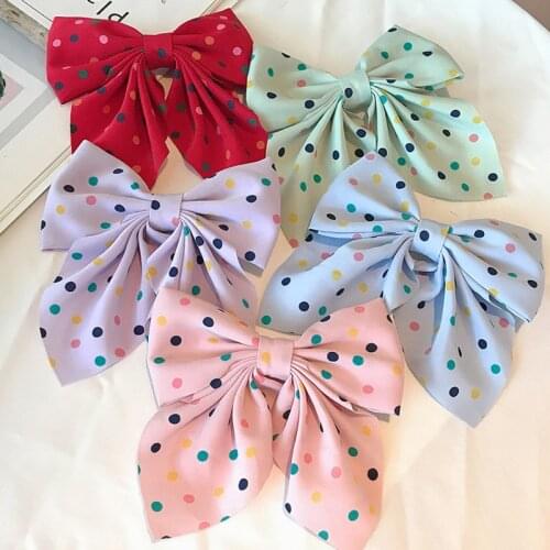 2021 Chiffon Bow Hair Clips For Women Color Dots Hairpin Barrettes Girls Hairgrip Clip Fashion Headwear Hair Accessories