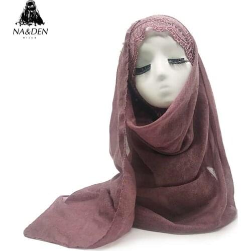 Women solid scarf cotton with pearl lace scarves muslim hijab lady patchwork fashion wrap bandana shawl 10pcs/lot fast shipping