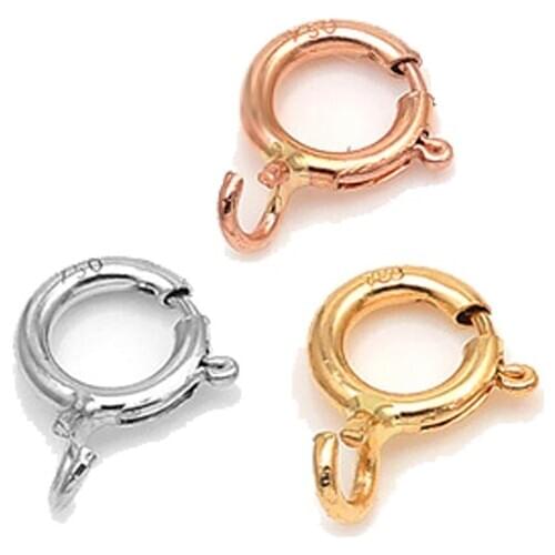 1PCS Pure 18K Au750 Rose White Rose Gold Chain Spring Clasp Necklace with Spring Clasps fit Women Link Button