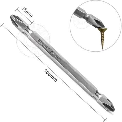 HOEN 1pcs 100mm Magnetic Phillips Screwdriver Bit Double Head Power Driver Bit S2 Alloy Steel 1/4" Hex Shank Cross Screwdriver