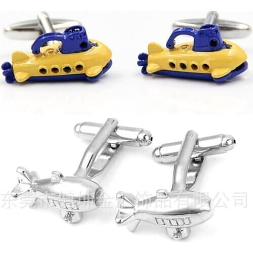 10pair/lot Submarine Cufflinks Under Sea Boat Cuff Link Yellow Color/ Silver Plating Mens Jewelry Accessory