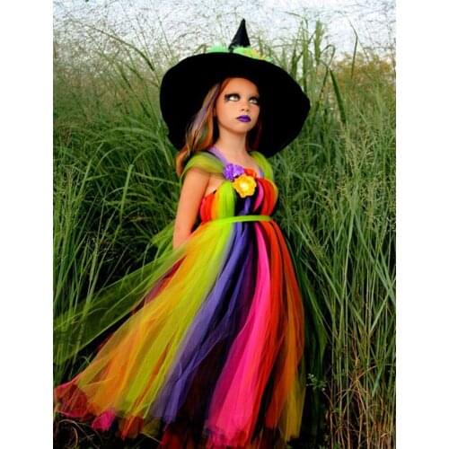 2021 Handmade Halloween Witch Costumes Girls Dress Carnival Festival Large Childrens Clothing Cosplay Tutu Girl Tutu Dress 12T