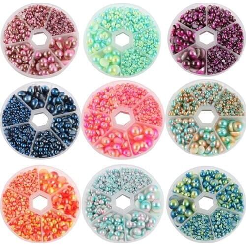 3Boxes=3450pcs 3/4/5/6/8/10MM Half Pearl Bead Flat Back Scrapbook Mixed Sizes for Craft FlatBack DIY Jewelry Making