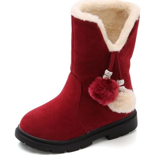 Toddler Girl Boots Autumn Winter Keep Warm Fur Plush Snow Boots Children Shoes Fashion Mid-calf Princess Soft Leather Boot Botas