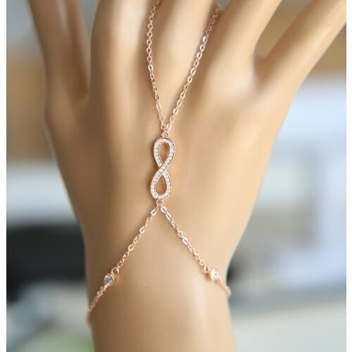 Rose gold color micro pave cz infinity friendship love gift fashion delicate chain adjust hand bracelet
