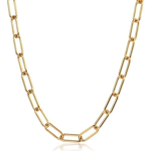 7mm Gold Tone Rectangle Chain Choker Necklaces Women Anti Allergy Stainless Steel Cable Paperclip Link Collar Adjustable KN659