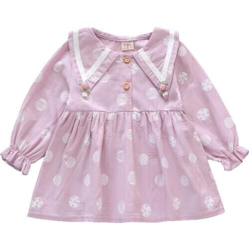 Spring new Korean cute pure cotton childrens dress girls dress halter collar long-sleeved dress comfortable