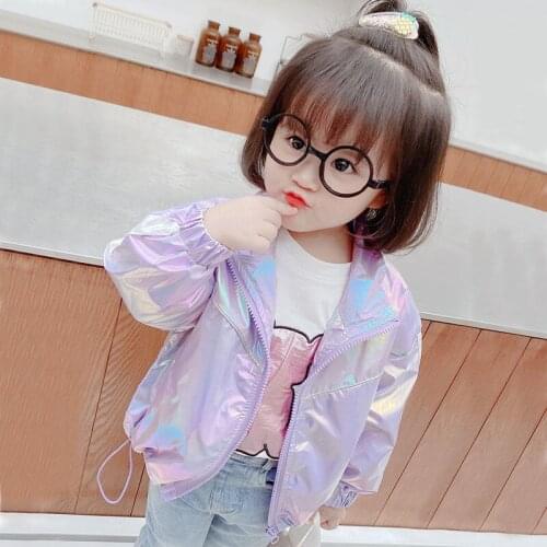 Childrens spring coat 2021 new childrens colorful bright reflective jacket girls leisure Hooded sports windbreaker 2-6 Y