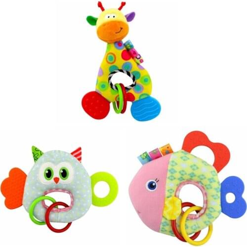 Baby Boys Girls Cute Cartoon Teether Rattles Plush Toys Baby Rattles Newborn Soothing Dolls