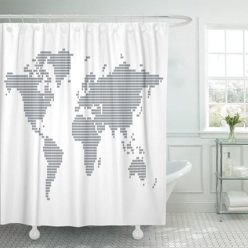 Dot Pixelated World Map White Dotted Earth for Infographics Design Modern Flat Global Shower Curtain Waterproof Polyester Fabric