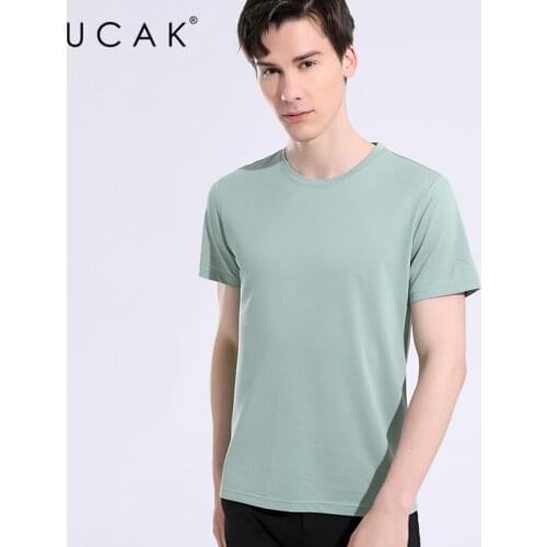 UCAK Brand Classic Solid Color O-Neck Silk T Shirt Men Clothes Summer NEW Arrivals Streetwear Casual Tshirt Male Homme U5615