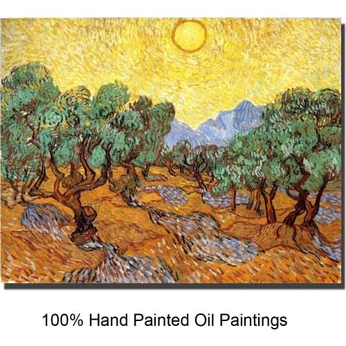 Olive Trees with Yellow Sky and Sun by Vincent Van Gogh Oil painting reproduction home decor Hand painted High quality