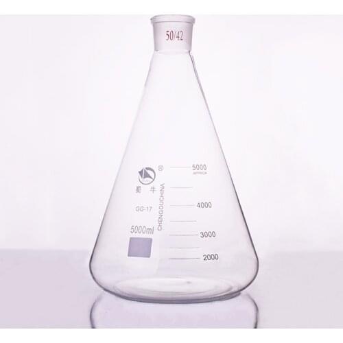 Conical flask with standard ground-in mouth,Capacity 5000ml,joint 50/42,Erlenmeyer flask with tick mark