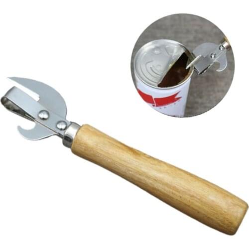 Wooden Handle Manual Can Opener Stainless Steel Canned Knife Tin Can Beer Bottle