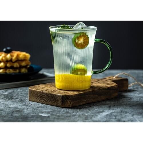 Simple Vertical Stripe Glass Cup Transparent Coffee Mug With Handle Breakfast Milk Juice Flower Tea Cup Heat-resistant Drinkware