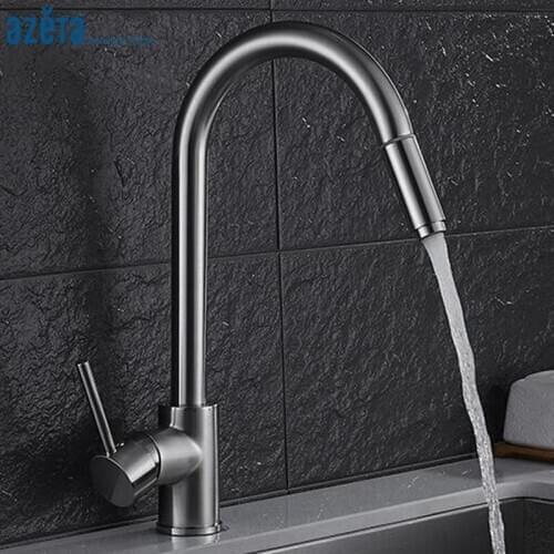 Kitchen Faucet Brushed Nickel Single Handle Pull Out Kitchen Tap Single Hole Deck Mounted 360 Rotation Mixer Tap MK1608BN