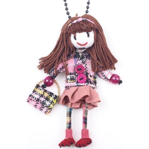 Bonsny Handmade Doll French Girls Statement Necklaces Cloth Long Chain Pendants 2015 News Cute Choker Girls Women Accessories