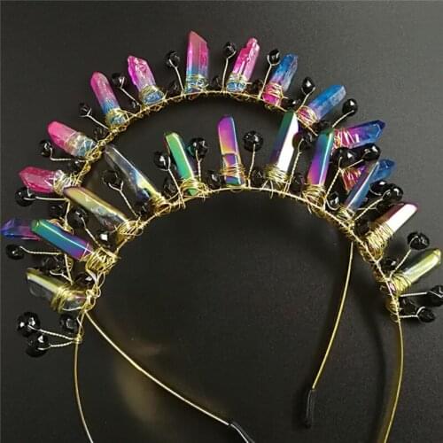 Quartz Crystal Hairpin Accessories Crown Bead White Headband Elegant Rainbow Bridal Hain Acc Mermaid Jewelry Pins Pick Princess