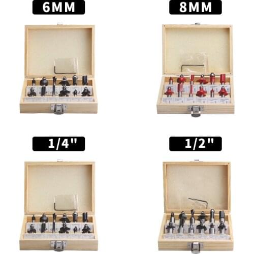 FivePears Wood Milling Cutter 12 Pcs Set 6mm 8mm 1/4" Inch 1/2" inch Shank Router Bits For Wood