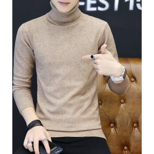 Autumn Winter New Mens Turtleneck Sweater Slim Solid Color Casual Knit Bottoming Shirt Mens Winter Warm Pullover Knit Sweater