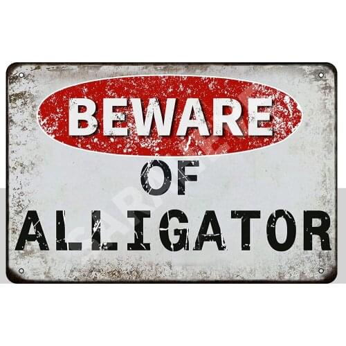 Beware of Alligator Vintage Metal Tin Sign Retro Funny Tin Sign for Wall Decor