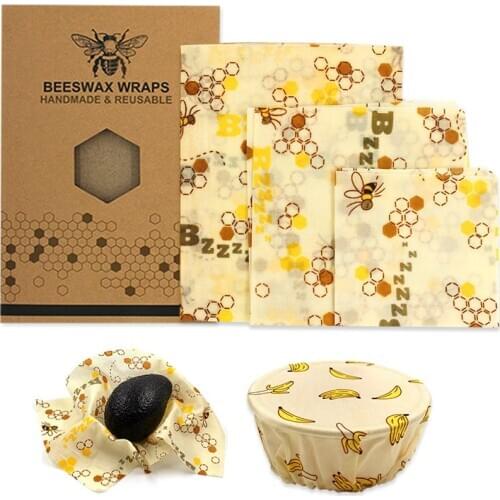 Reusable bee beeswax wrap bees wax food wraps 3pcs Beeswax Wrap Cloth Fresh Keeping Sets Food sealed fresh-keeping cover