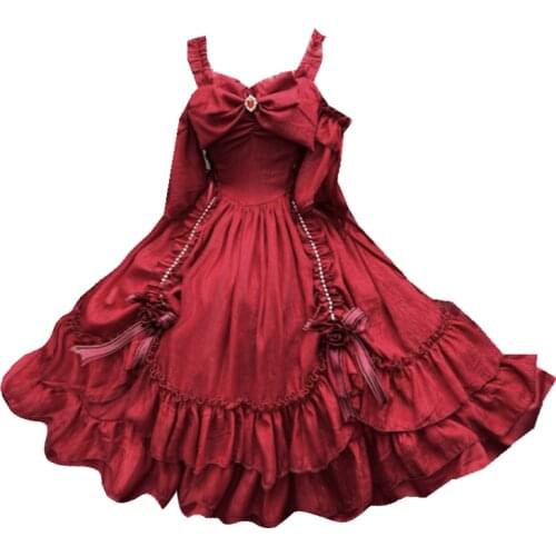 Rose Duke Summer Womens Lolita Short Sleeve Dress Wine Red One Shoulder Gorgerous Cute Girl One Piece