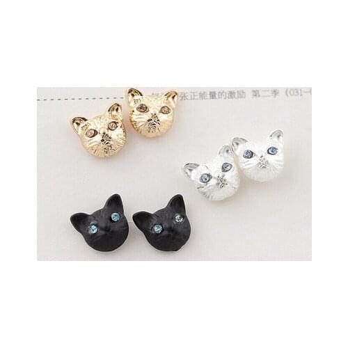South Koreas new delicate lovely cat earrings with crystal cat stud earrings