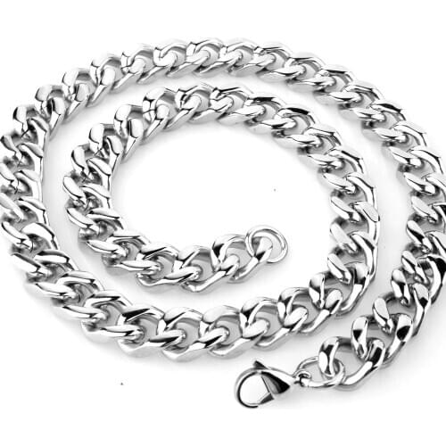 Tiasri Mens Necklace Bracelet Stainless Steel Cuban Link Chain Silver Color Male Jewelry Gift Men Hip hop Jewelry Wholesale15MM