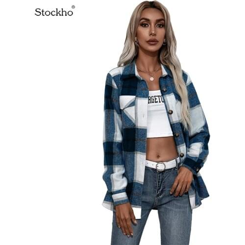 Womens Shirt Autumn and Winter Double-faced Fleece Long-Sleeved Plaid Shirt Fashion Womens thick Plaid Coat Woolen Coat Jacket